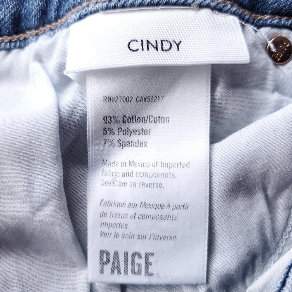 Paige Cindy Straight Jeans Women 31 Medium Blue Stretch Destroyed Hem Boho - Picture 8 of 10